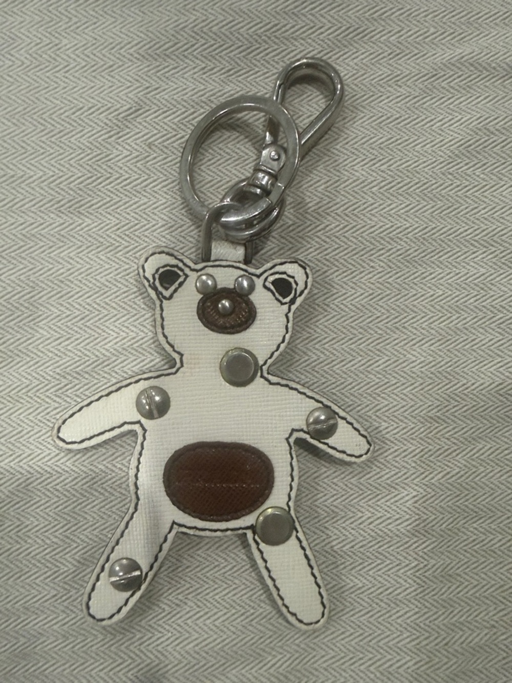 PRADA White and Brown Teddy Bear Keychain Charm or Bag Charm